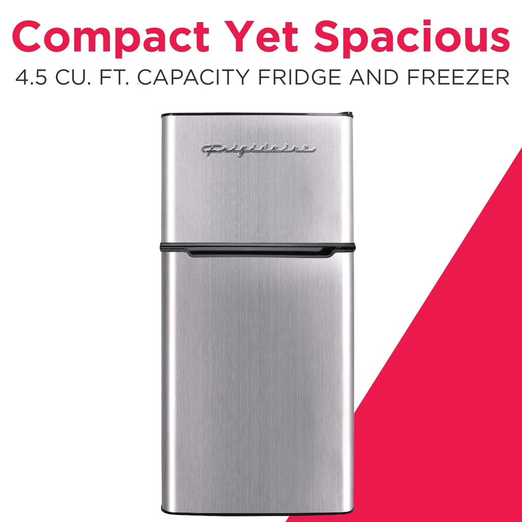 Nouveauté 2026 – Réfrigérateur compact Frigidaire 2 portes, 4,5 pi³, finition chromée, EFR451, platine
