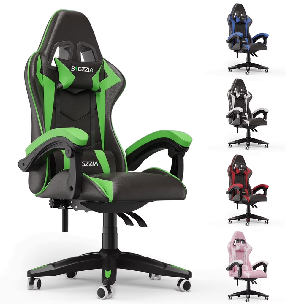 Nouveauté 2026 – Chaise de jeu Bigzzia , chaise de bureau ergonomique avec appui-tête et soutien lombaire réglables en hauteur, pour adultes et adolescents, noir et blanc
