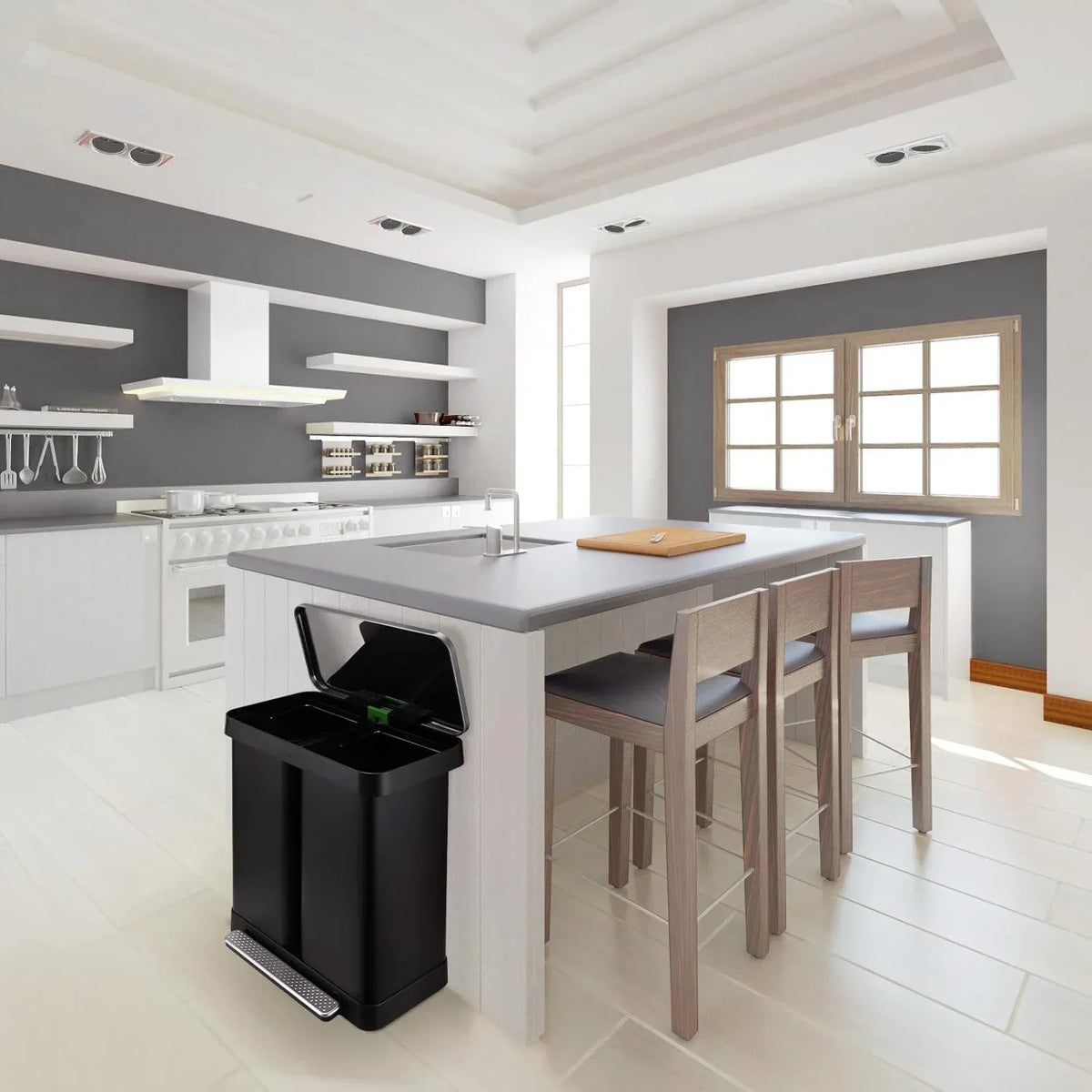 Nouveauté 2026 – Poubelle double Arlopu de 60 litres (16 gallons), en acier inoxydable, avec couvercle à fermeture amortie, pour la maison ou le bureau