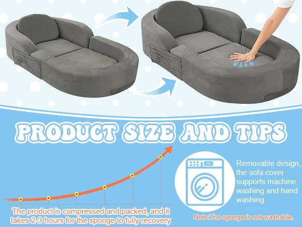 Nouveauté 2026 – Lit de voyage pour tout-petits Coumy 2-en-1 avec housse amovible, matelas pliable et portable en mousse souple, sac de transport inclus, bleu