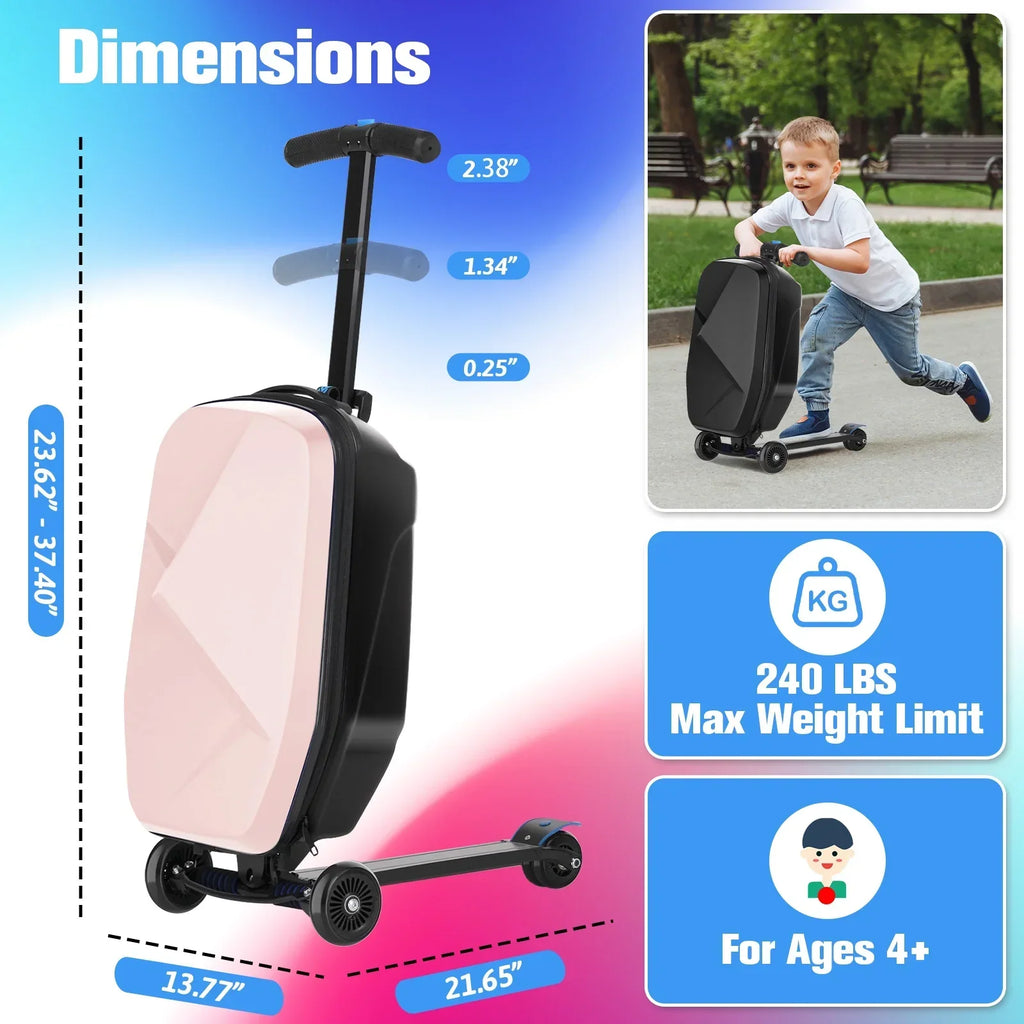 Nouveauté 2026 – Valise-trottinette Advwin pour enfants et adultes, valise rigide à roulettes pour enfants de 4 à 15 ans, multifonctionnelle, légère et pliable, avec roulettes, rose