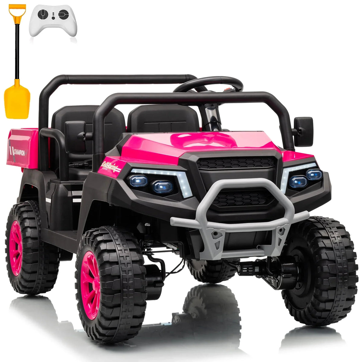 Nouveauté 2026 – Joyracer , véhicule tout-terrain électrique (UTV) 24 volts pour enfants, 2 places, avec télécommande. Voiturette de golf électrique avec 4 moteurs de 200 W, remorque inclinable et pelle, suspension à ressorts sur les 4 roues, musique
