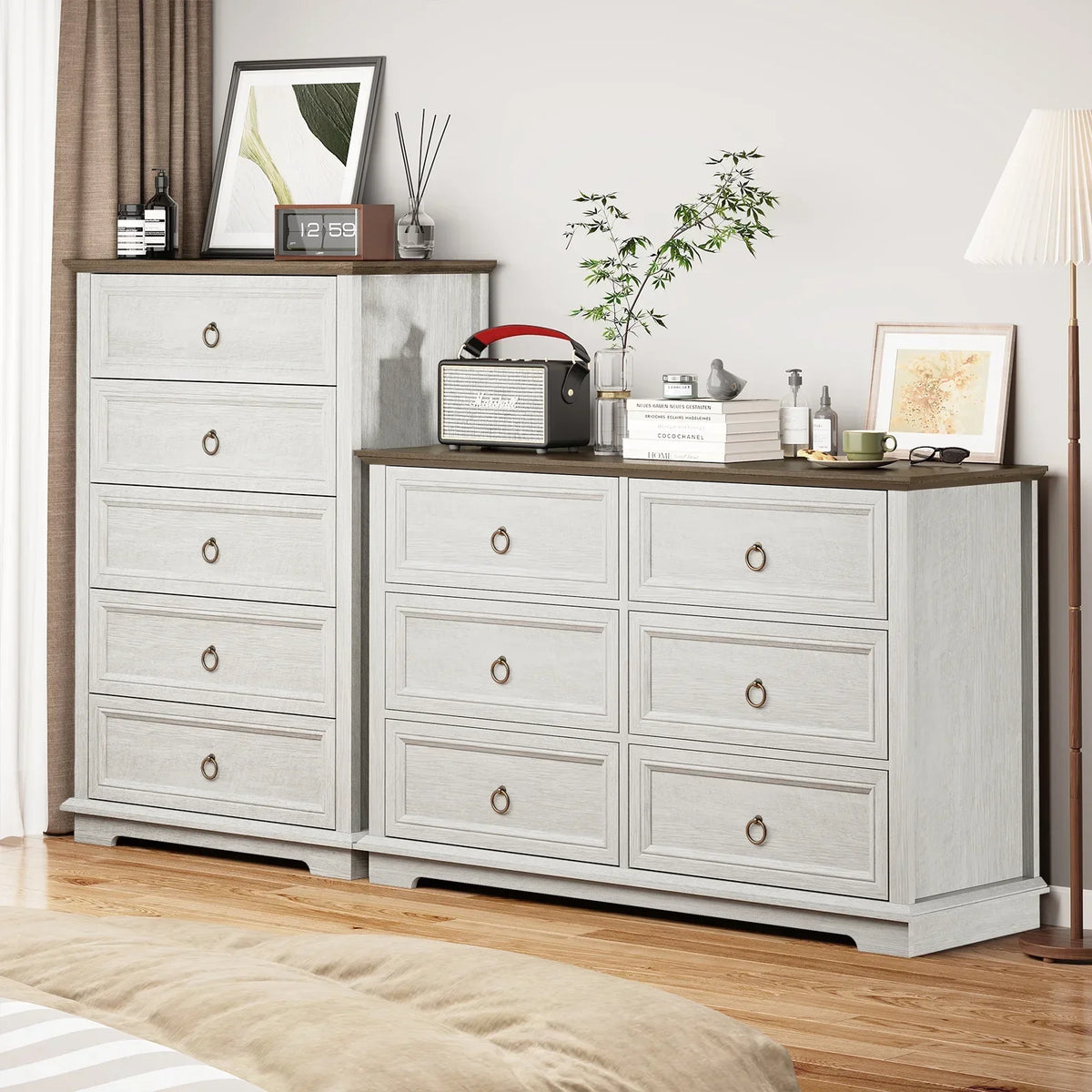 Nouveauté 2026 – Commode FAGAGA 6 tiroirs pour salon, meuble de rangement en bois pour chambre, blanc