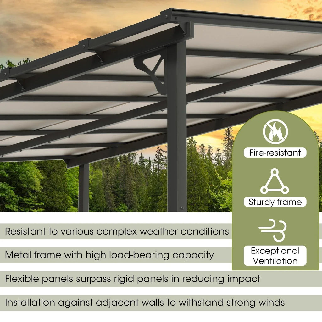 Nouveauté 2026 – Gazebo Aoxun de 2,4 m x 1,5 m pour patio, pergola avec toit incliné, grand auvent mural robuste pour barbecue, idéal pour jardin, terrasse ou patio