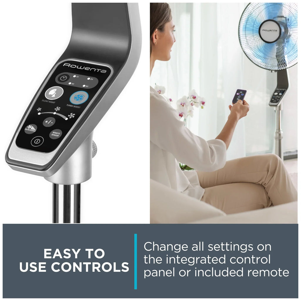 Nouveauté 2026 – Ventilateur sur pied Rowenta Turbo Silence avec télécommande, 53 pouces, portable, 5 vitesses, VU5670
