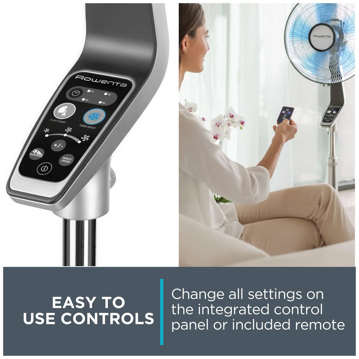 Nouveauté 2026 – Ventilateur sur pied Rowenta Turbo Silence avec télécommande, 53 pouces, portable, 5 vitesses, VU5670
