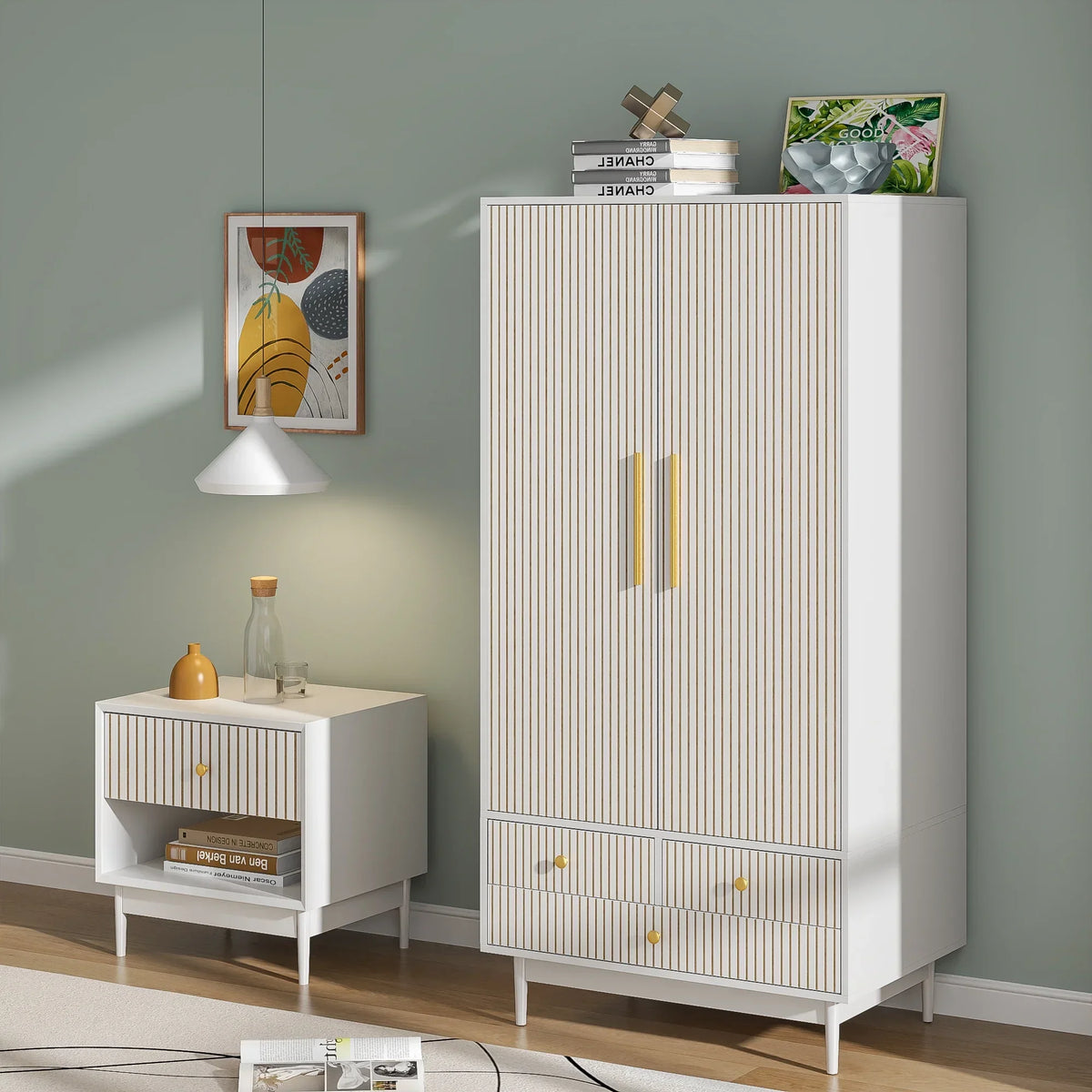 Nouveauté 2026 – Armoire-penderie Armoire à 2 portes, avec penderie et tiroirs, en bois blanc, idéale pour la chambre à coucher