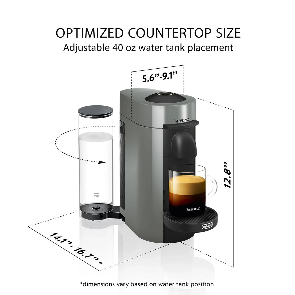 Nouveauté 2026 – Machine à café et expresso Nespresso Vertuo Plus de De'Longhi avec Aerocinno, grise, dosettes individuelles