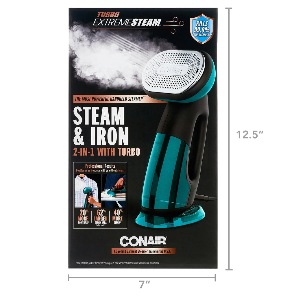 Nouveauté 2026 – Défroisseur vapeur portable Conair Turbo ExtremeSteam 1875 W, 2 en 1, taille unique, noir/vert GS107 (édition limitée