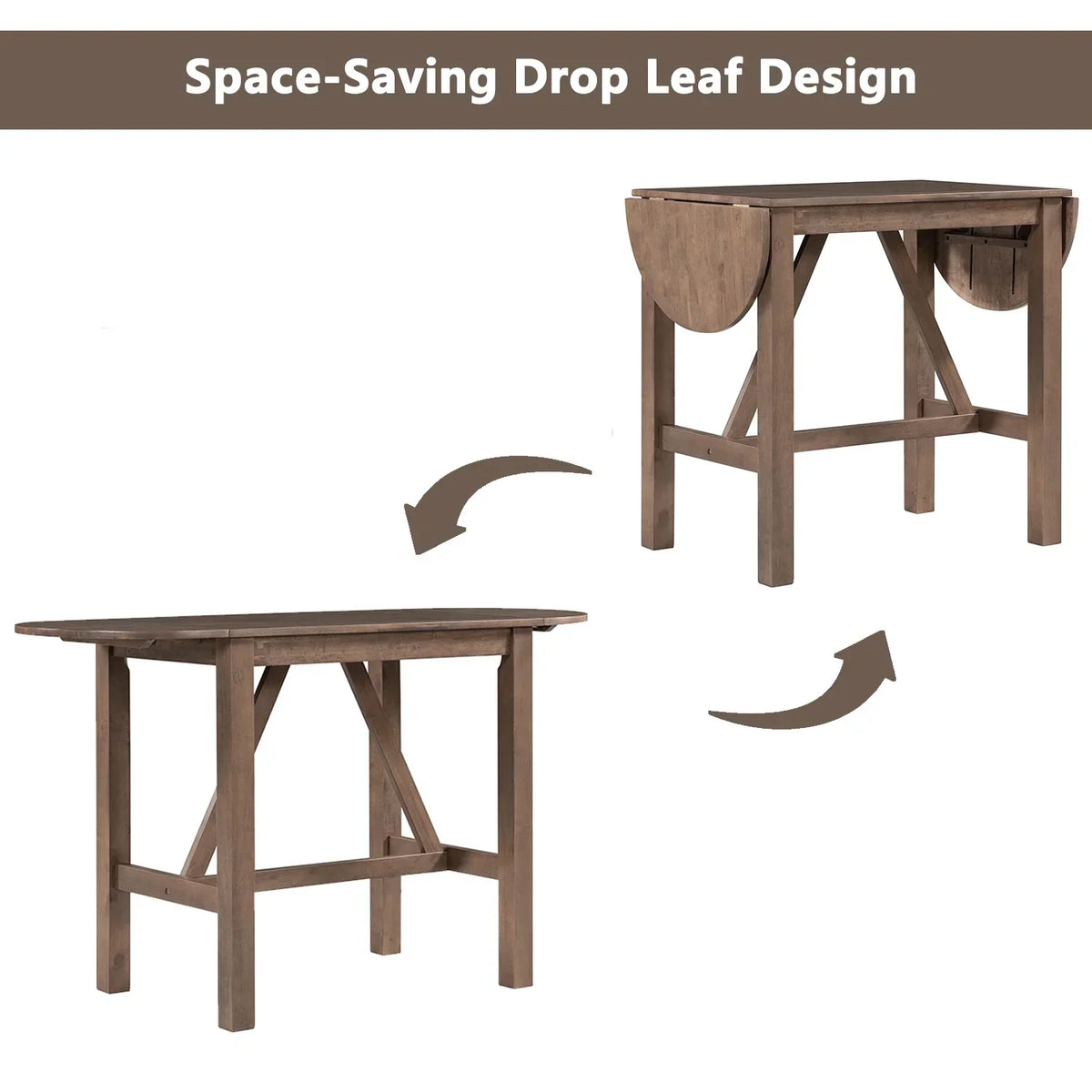 Nouveauté 2026 – Ensemble de salle à manger pliant 3 pièces en bois Harper & Bright Designs : table à abattants et 2 chaises de bar rembourrées, idéal pour les petits espaces, marron