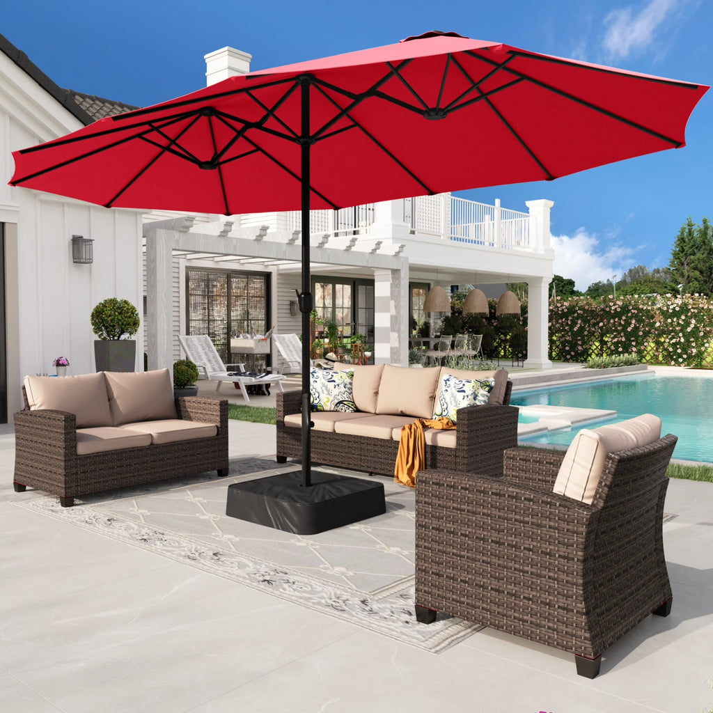 Nouveauté 2026 – Parasol de jardin extra-large Alpha Joy 4,57 m (15 pi) à double face avec manivelle et base - Gris fumé