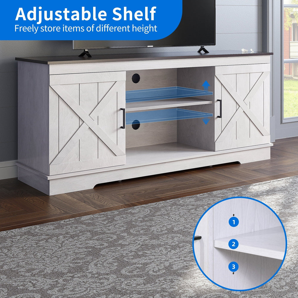 Nouveauté 2026 – Meuble TV Dextrus Farmhouse pour téléviseur 65 pouces, centre multimédia pour salon, meuble console TV, gris délavé