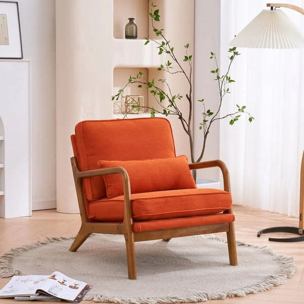 Nouveauté 2026 – Fauteuil de lecture Accent Chairs , fauteuil lounge en lin avec structure en bois massif, style moderne du milieu du siècle, montage facile, pour salon - Beige