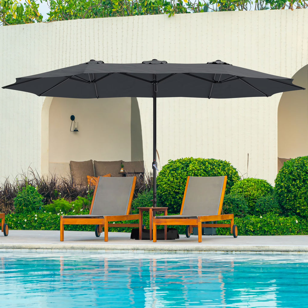 Nouveauté 2026 – Parasol rectangulaire Mondawe 4,57 m (15 pi) avec base et éclairage LED beige