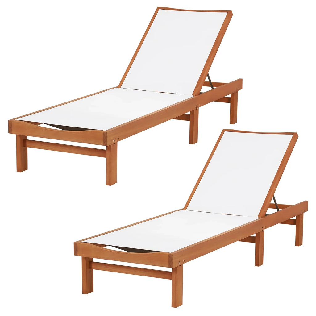 Nouveauté 2026 – Chaise longue inclinable en bois Gymax 2PCS pour patio avec dossier réglable