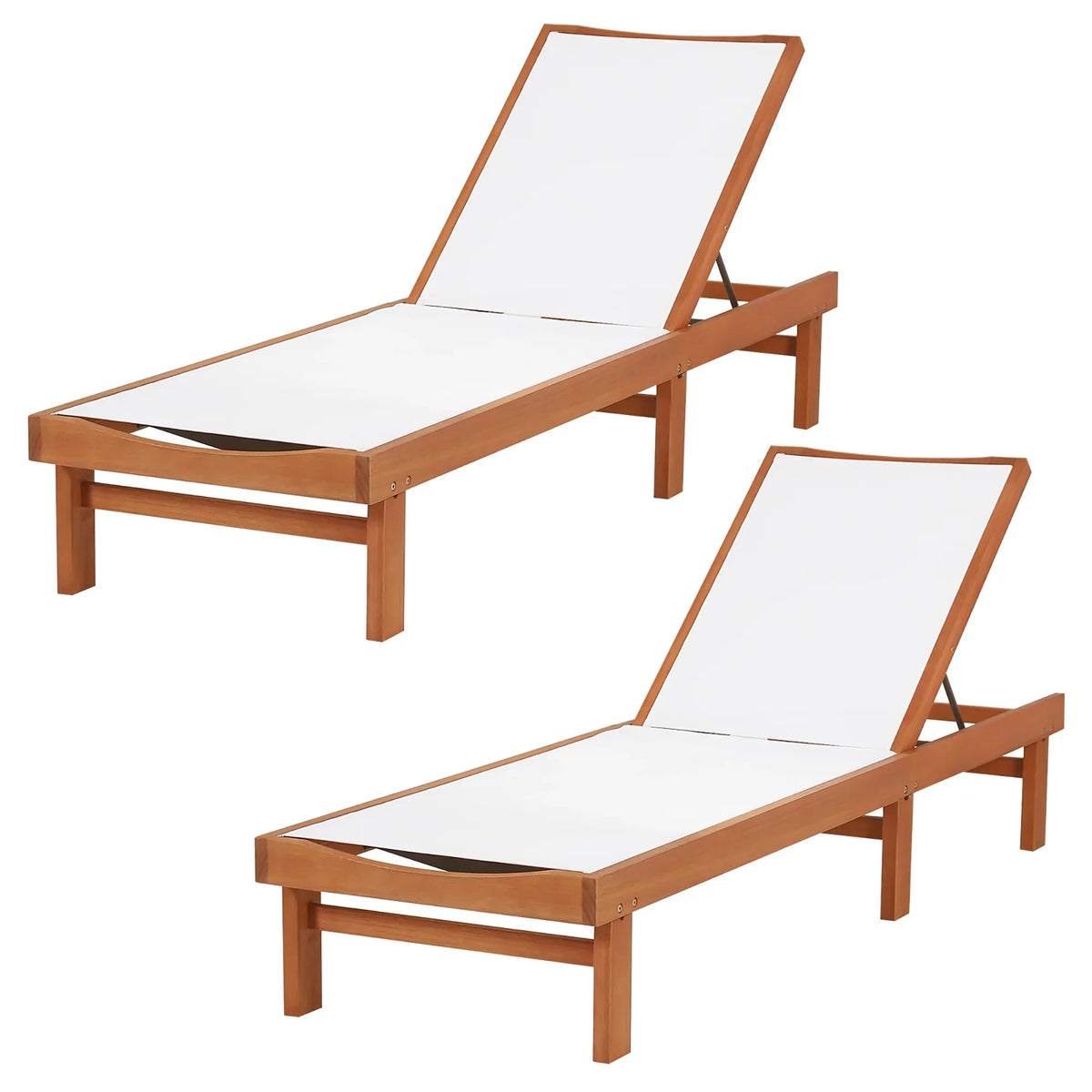 Nouveauté 2026 – Chaise longue inclinable en bois Gymax 2PCS pour patio avec dossier réglable