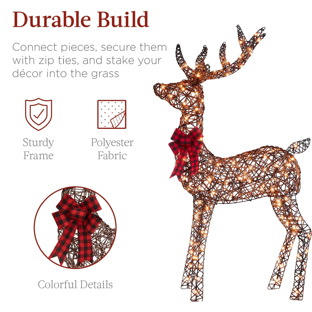 Nouveauté 2026 – Décoration de jardin extérieure Best Choice Products : cerfs lumineux de Noël en 3 pièces, 2 m (6,5 pi), avec 385 lumières DEL et piquets – Or