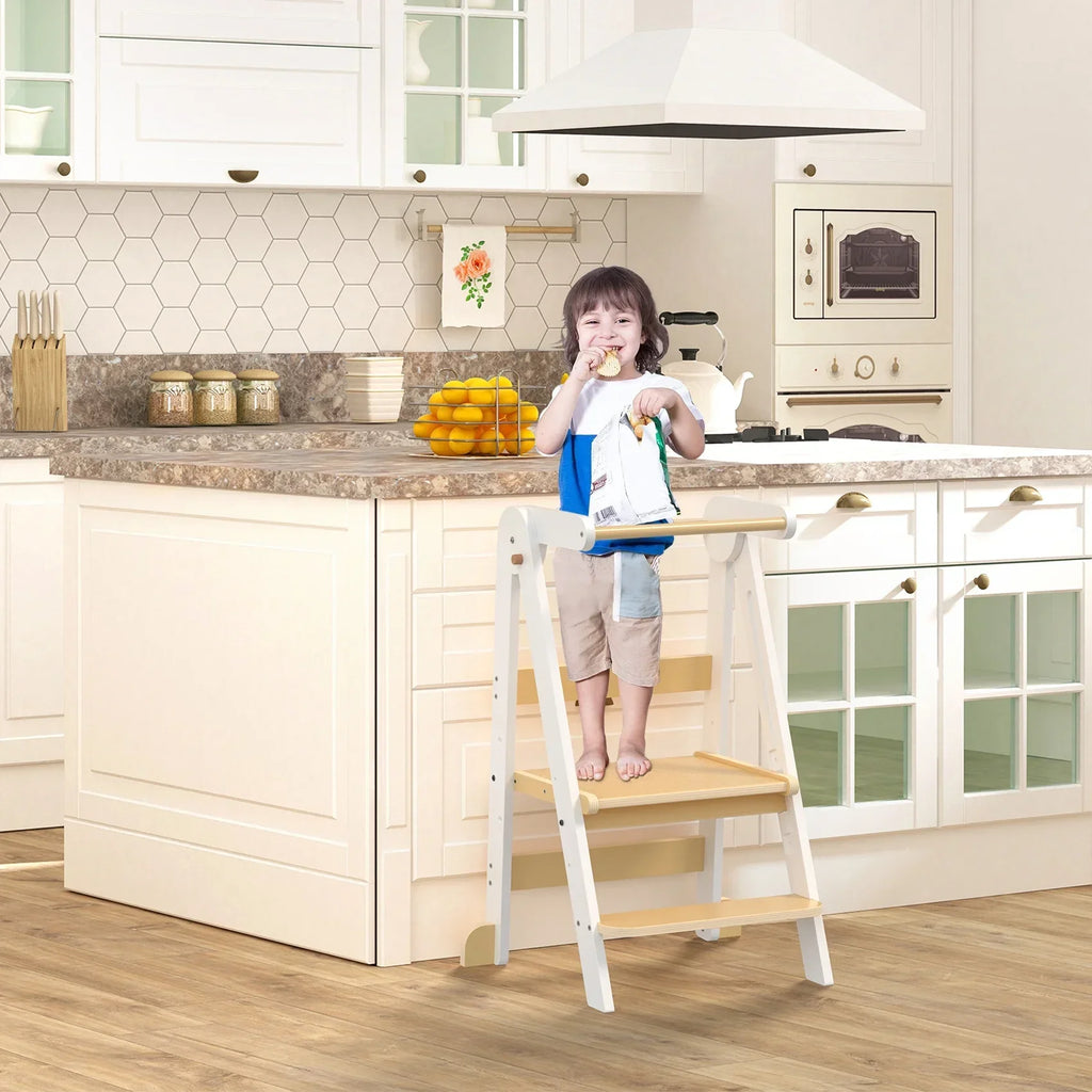 Nouveauté 2026 – Marchepied de cuisine JOZ pour tout-petits, tabouret d'apprentissage Montessori, tour pliable pour le comptoir, aide à la station debout pour les enfants, 3 hauteurs réglables, en bois, blanc