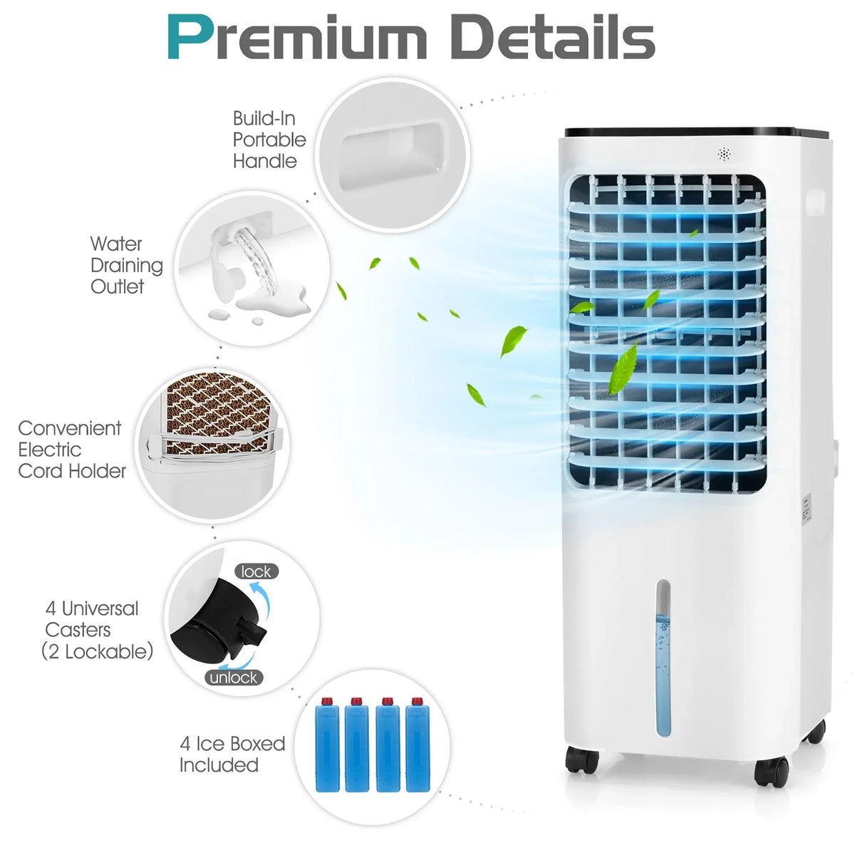 Nouveauté 2026 – Refroidisseur d'air évaporatif portable 4 en 1 Costway , réservoir d'eau de 12 L, 4 compartiments à glace