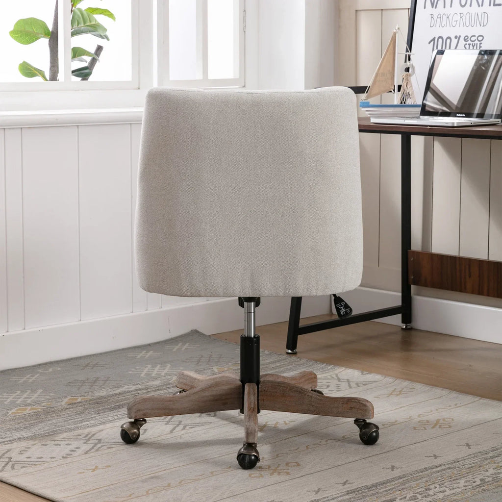Nouveauté 2026 – Chaise de bureau pivotante à 360° , chaise de coiffeuse rembourrée avec base en bois massif et roulettes, hauteur réglable, idéale pour la chambre ou le salon, marron