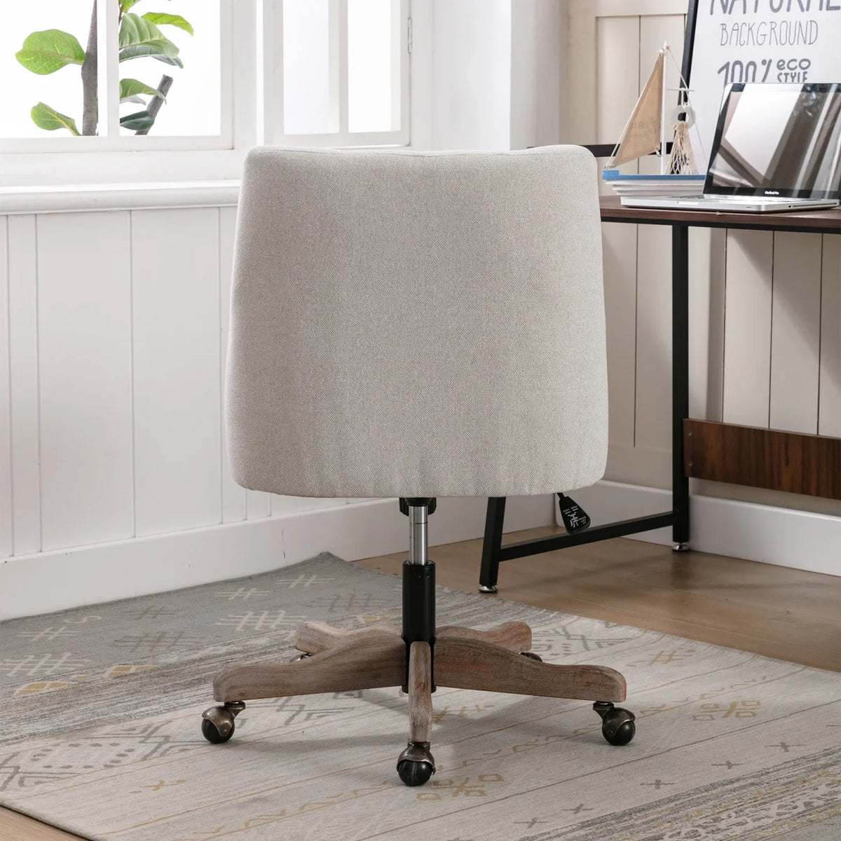 Nouveauté 2026 – Chaise de bureau pivotante à 360° , chaise de coiffeuse rembourrée avec base en bois massif et roulettes, hauteur réglable, idéale pour la chambre ou le salon, marron