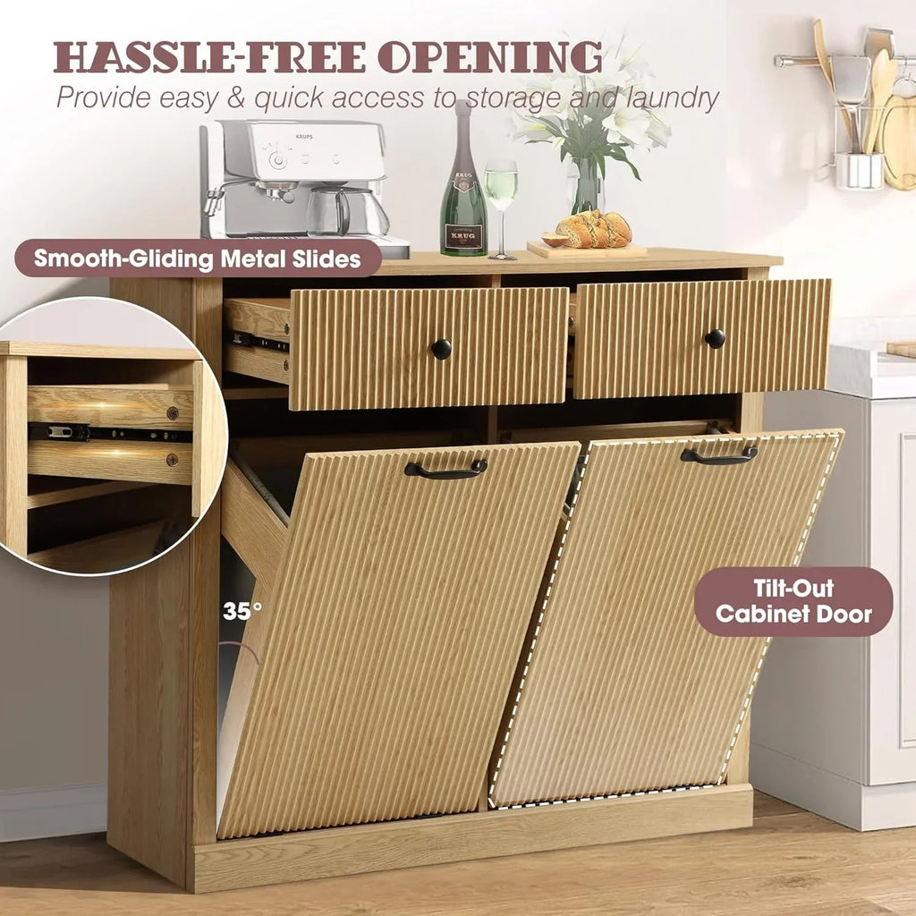Nouveauté 2026 – Armoire à linge double basculante Haverchair , meuble poubelle moderne cannelé avec tiroir, meuble poubelle dissimulé en bois pour cuisine et salle de bain