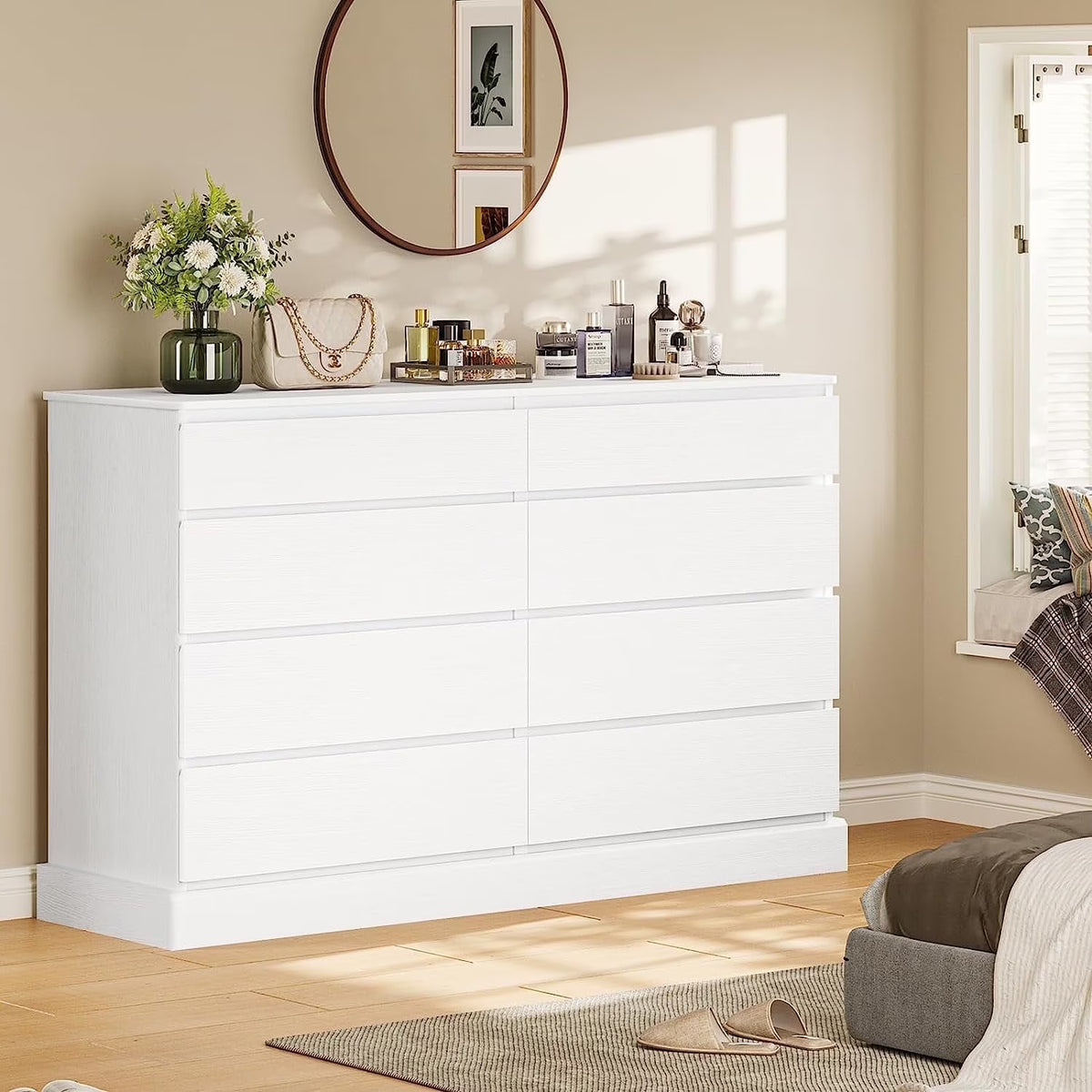 Nouveauté 2026 – Commode double à 8 tiroirs en bois noir, idéale pour la chambre à coucher ou le salon. Grand meuble de rangement pour la maison ou le salon
