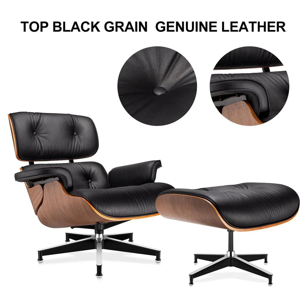 Nouveauté 2026 – Fauteuil lounge , fauteuil lounge style milieu du siècle, canapé en cuir pleine fleur pour salon, ensemble fauteuil lounge et repose-pieds moderne pour intérieur, chaise longue pour bureau ou bureau