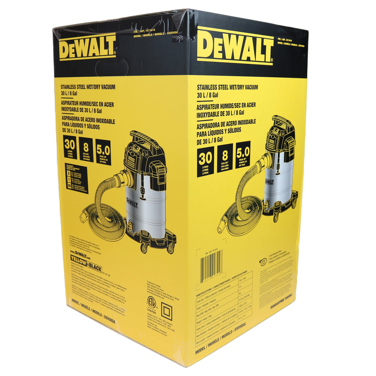 Nouveauté 2026 – Aspirateur eau et poussière Dewalt DXV08SA en acier inoxydable, 8 gallons, 5 HP (vente au détail