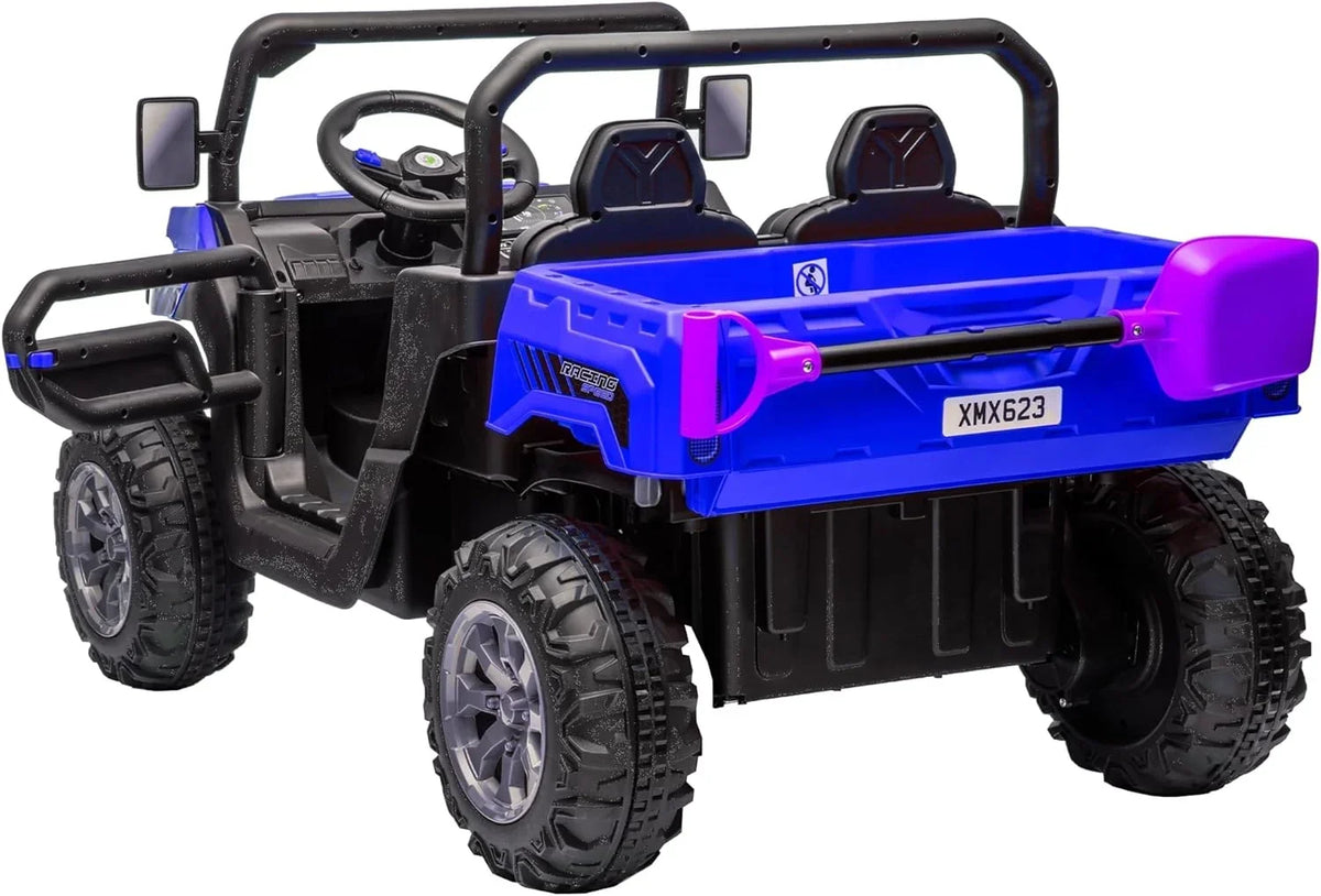 Nouveauté 2026 – Camion électrique Xuanlur 24V 2 places pour enfants , avec moteur 2x200W, benne basculante/pelle, pneus résistants, lumières LED, musique et télécommande, noir
