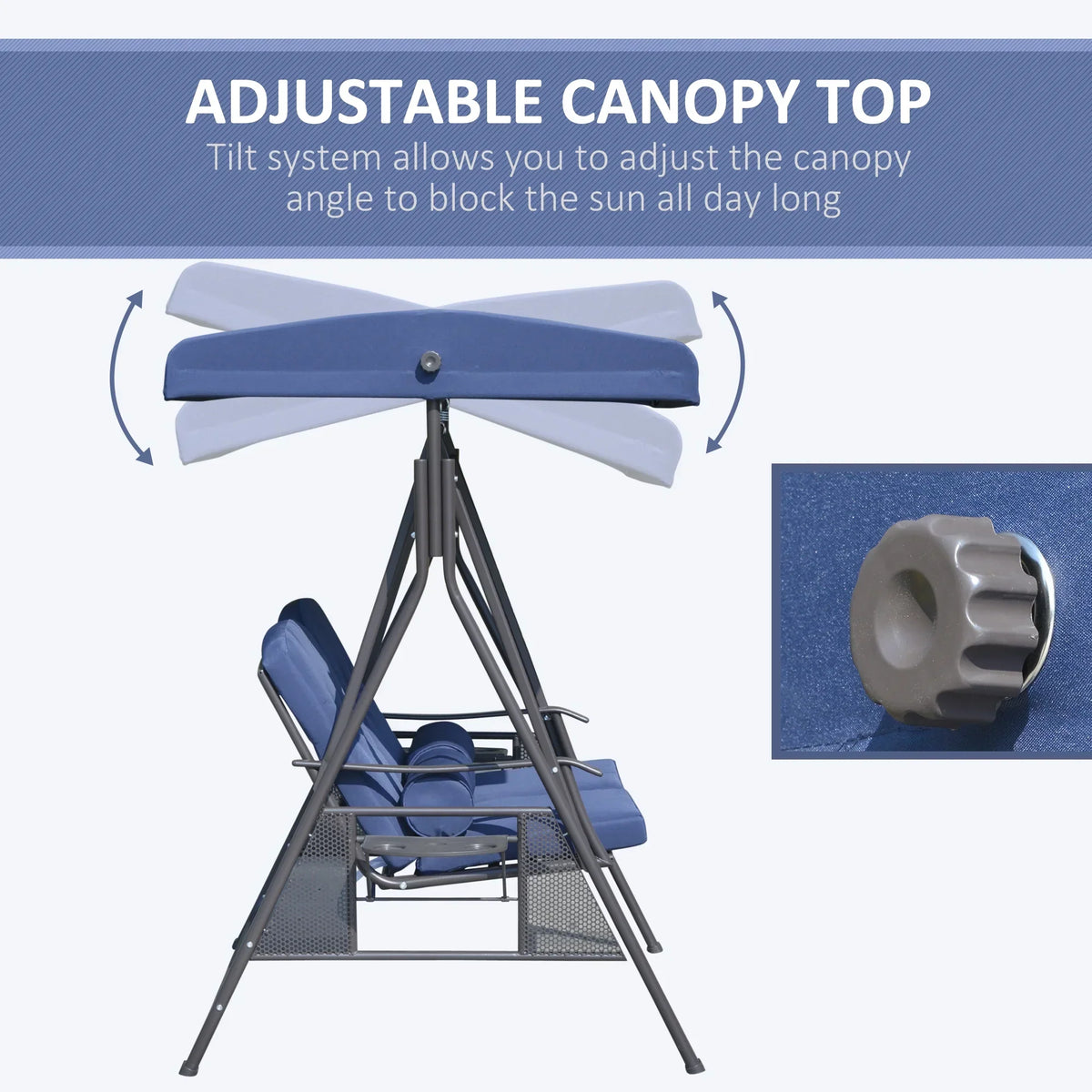 Nouveauté 2026 – Balancelle de patio Outsunny 2 places pour 2 personnes avec auvent réglable, coussins moelleux, coussins décoratifs et plateau, beige