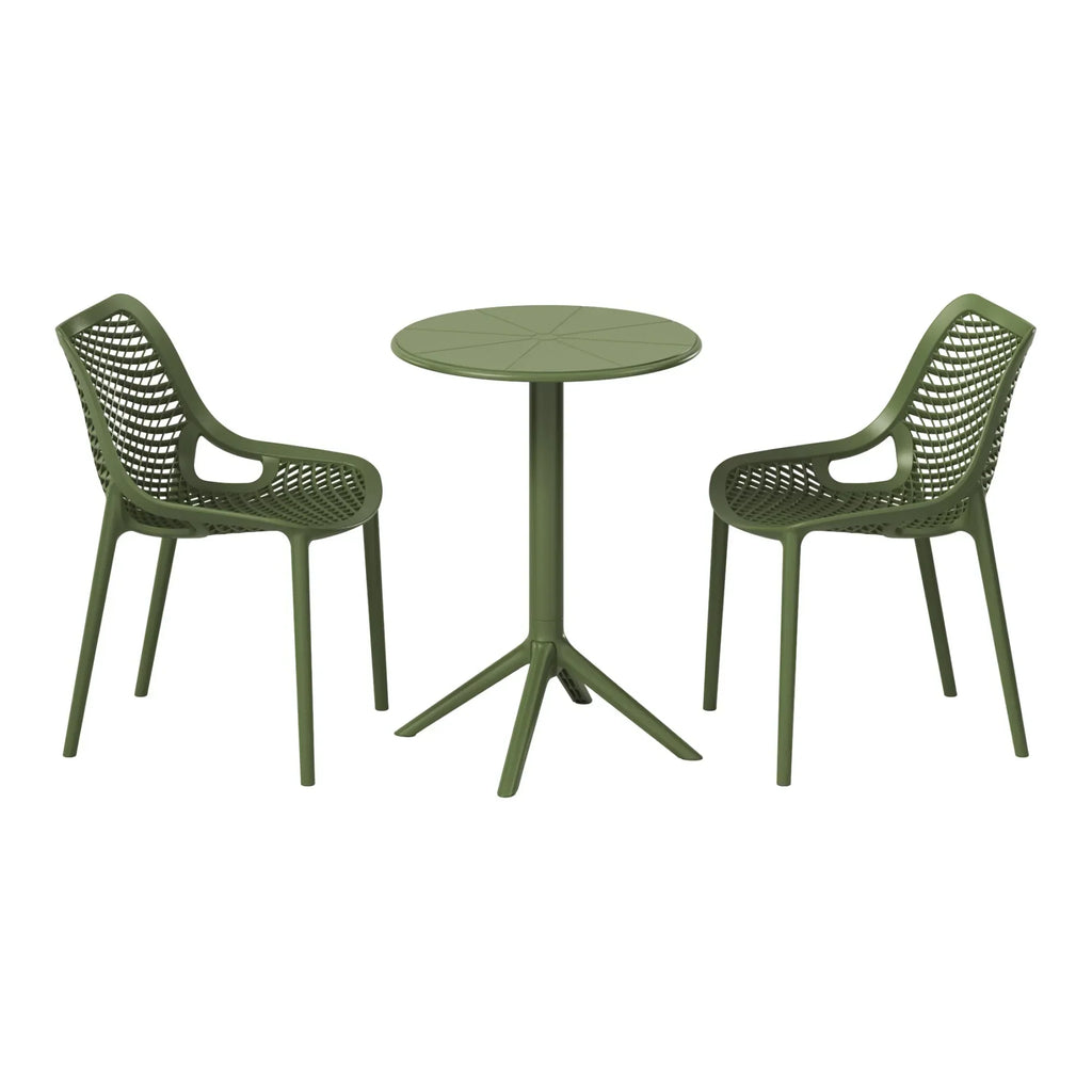 Nouveauté 2026 – Ensemble bistro de patio extérieur 3 pièces WestinTrends Playa en résine, vert olive, avec chaises d'appoint empilables