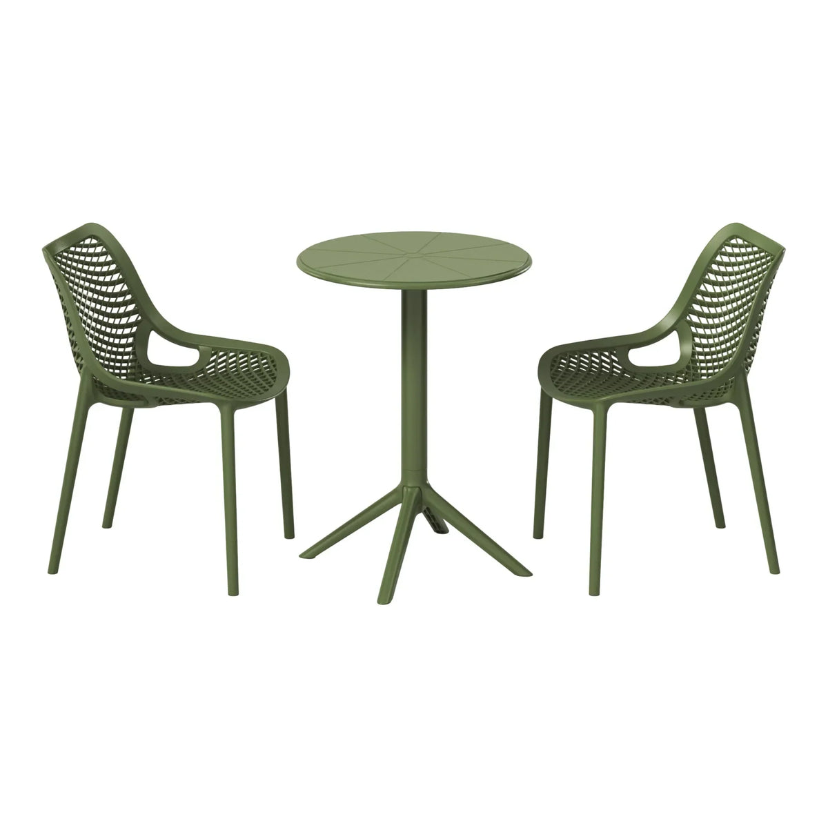 Nouveauté 2026 – Ensemble bistro de patio extérieur 3 pièces WestinTrends Playa en résine, vert olive, avec chaises d'appoint empilables