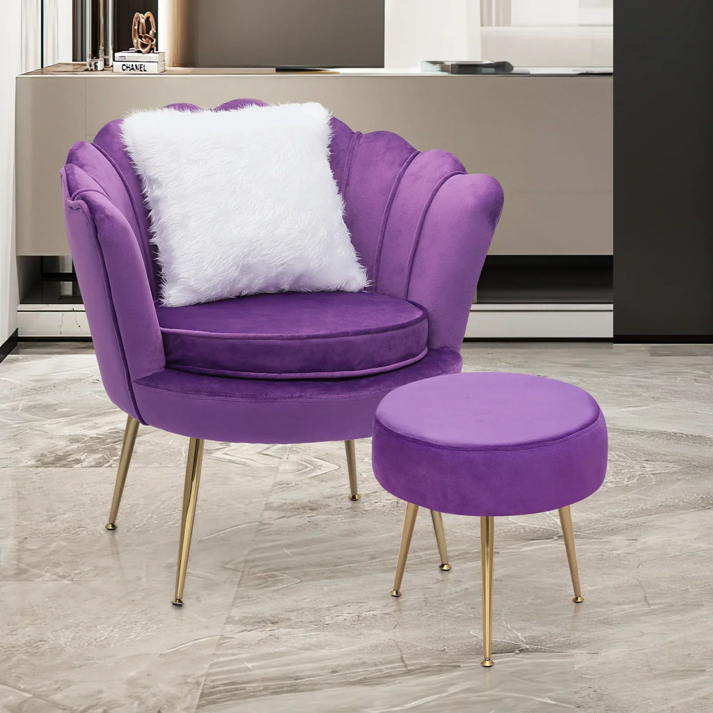 Nouveauté 2026 – Ensemble de 2 fauteuils d'appoint MoNiBloom , capitonnés en velours, avec coussin et repose-pieds. Fauteuil moderne rembourré, assise capitonnée et pieds en métal doré, idéal pour le salon. Couleur : noir