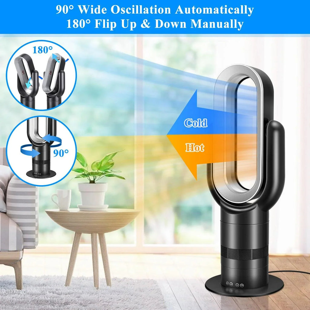 Nouveauté 2026 – Ventilateur tour sans pales Dubbin (66 cm). Chauffage et refroidissement combinés. Télécommande incluse. Noir