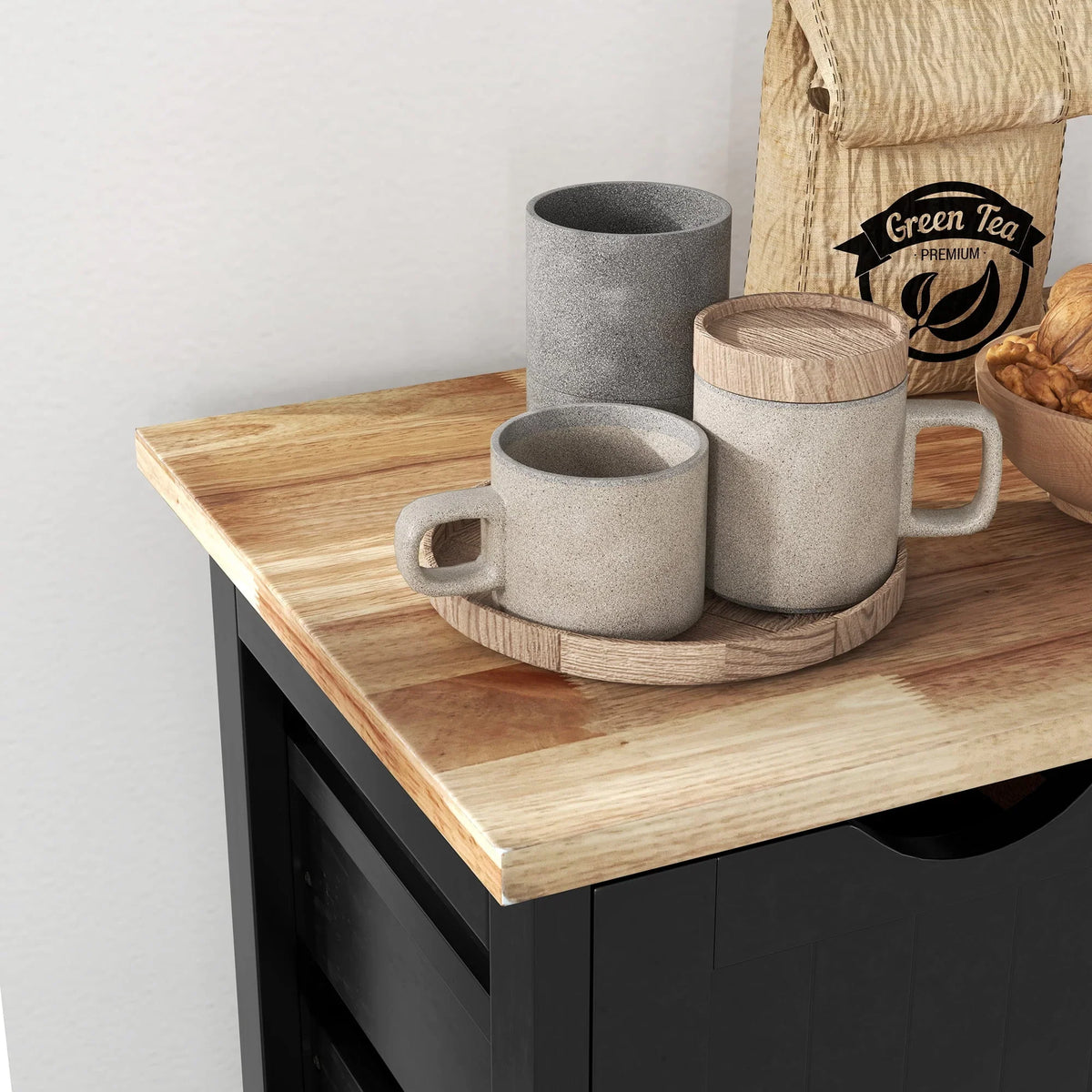 Nouveauté 2026 – Îlot de cuisine roulant HOMCOM , chariot de service de bar, chariot compact sur roulettes avec plateau en bois, étagères et tiroirs pour salle à manger, gris