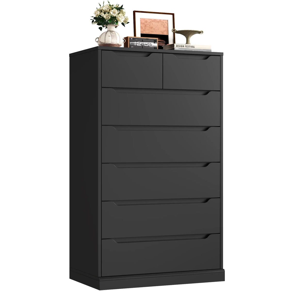 Nouveauté 2026 – Commode blanche Homfa 7 tiroirs, 130 cm de hauteur, meuble de rangement en bois avec base stable améliorée, commode verticale pour chambre ou salon